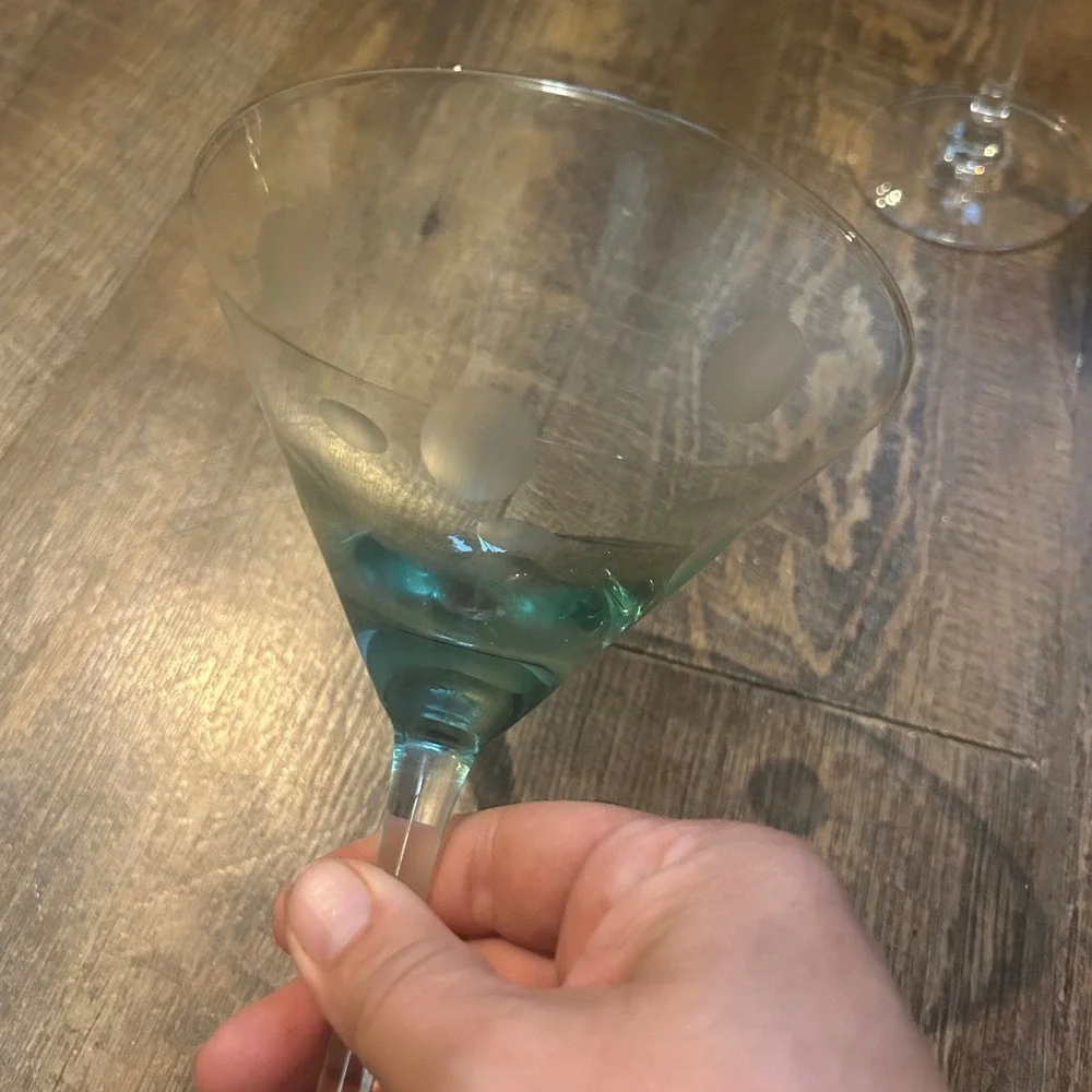 Marquis By Waterford Polka Dot Martini Glass Set of 3 Pink Purple Teal Etched